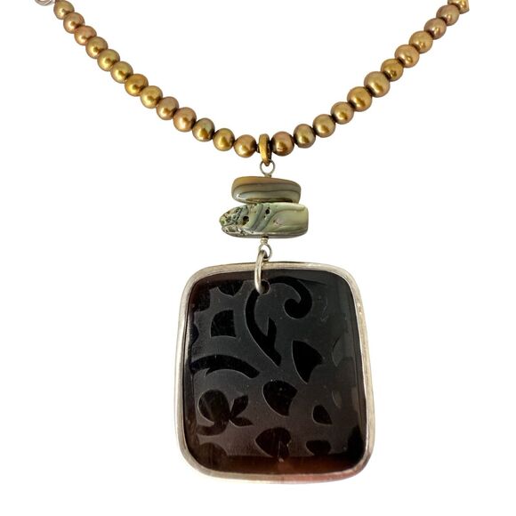 Silpada 925 Sterling Silver Gold Pearl Abalone Pendant Necklace 18" Leather - Picture 6 of 10